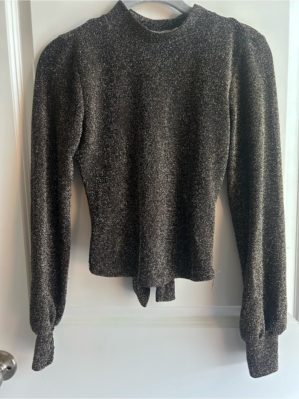 Lush brand black and gold sparkly long-sleeve crop top